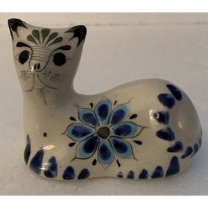 Mex Reyna Cat Laying Down Figurine Pottery Mexico Southwestern Folk Art 3"